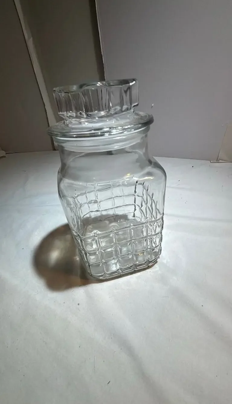 Vintage Clear Glass Square Canister with Lid
